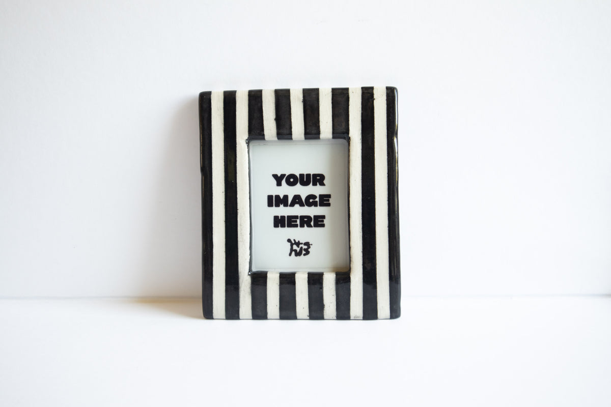Handmade Ceramic Instax Mini Frame - Black and White Stripes