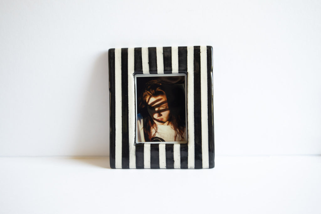 Handmade Ceramic Instax Mini Frame - Black and White Stripes