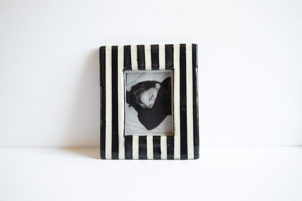 Handmade Ceramic Instax Mini Frame - Black and White Stripes