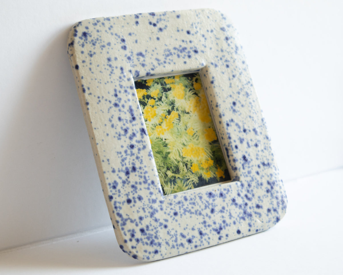 Handmade Ceramic Instax Frame - Blue Splatters - Free Instax Print - Rounded Corners