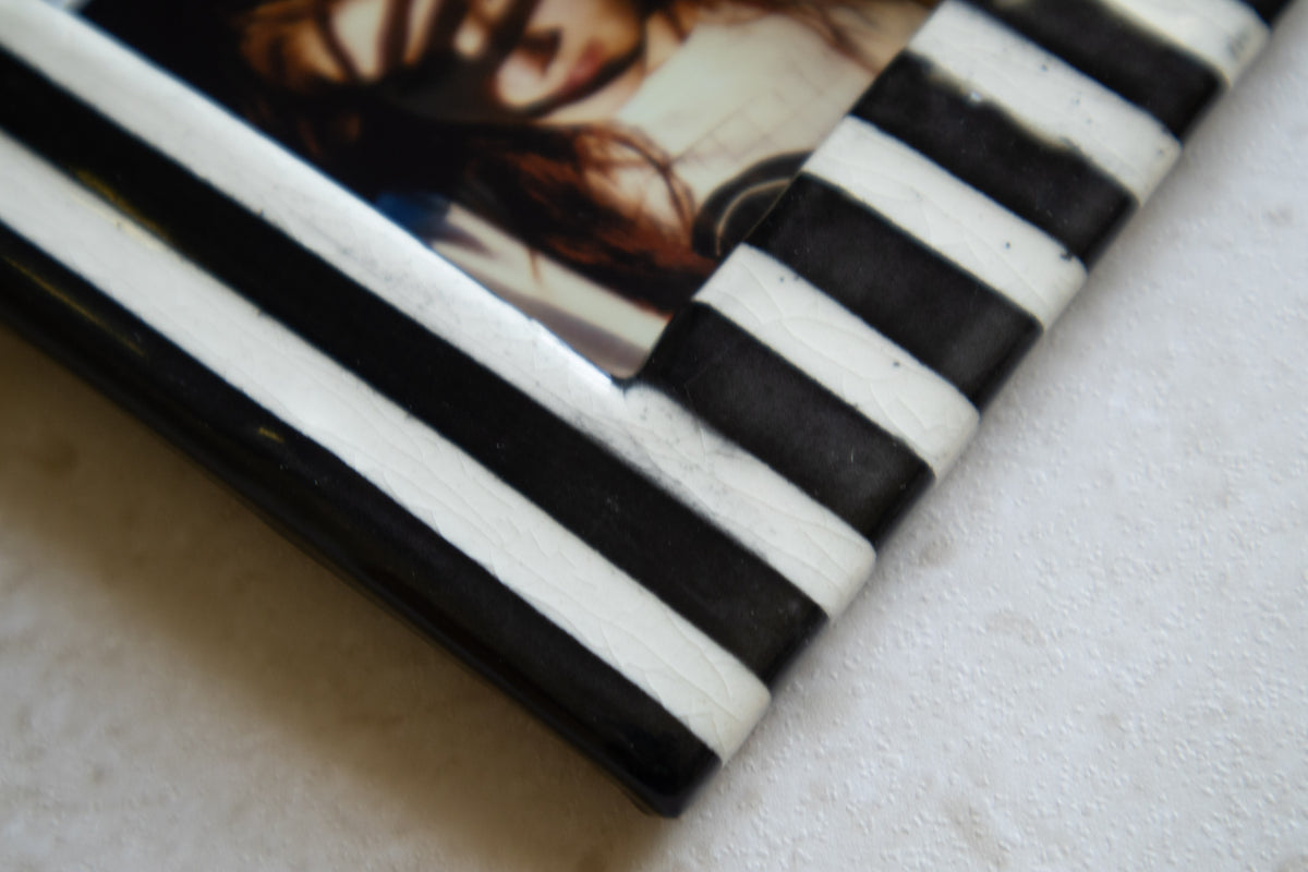 SQUARE - Handmade Ceramic Instax Frame - Black and White Stripes