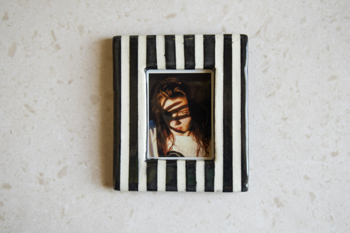 Handmade Ceramic Instax Mini Frame - Black and White Stripes