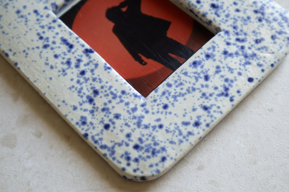 Handmade Ceramic Instax Frame - Blue Splatters - Free Instax Print - Rounded Corners