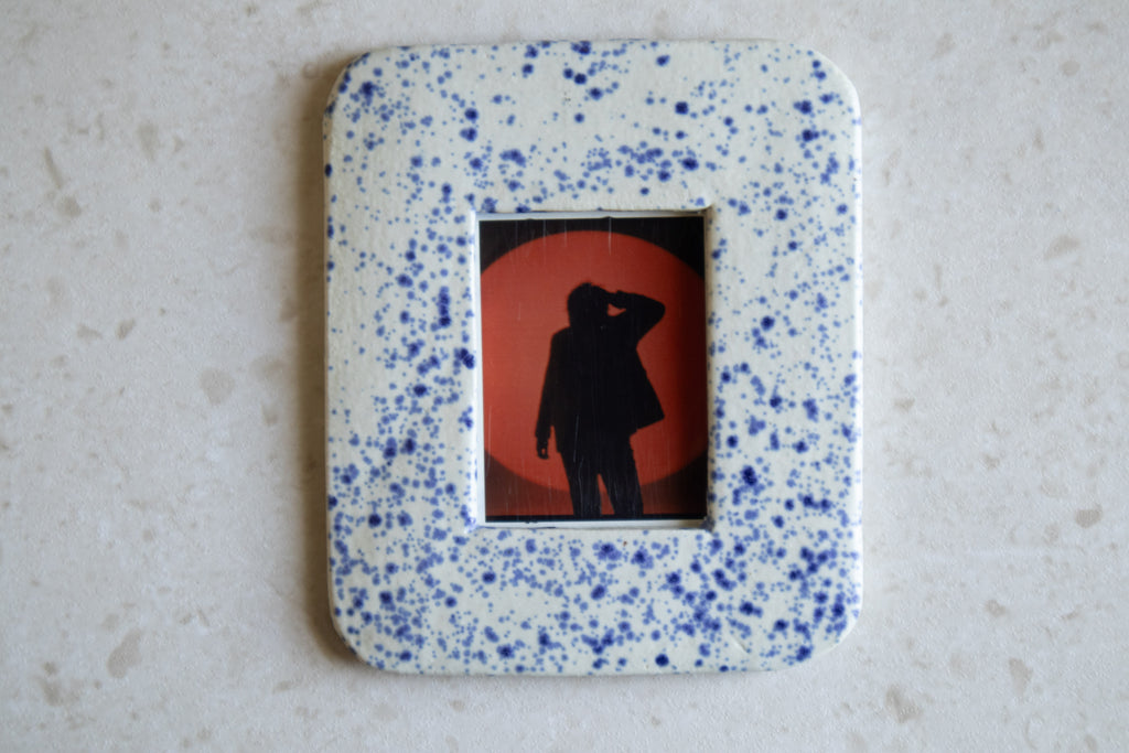 Handmade Ceramic Instax Frame - Blue Splatters - Free Instax Print - Rounded Corners