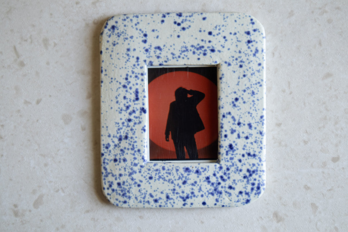 Handmade Ceramic Instax Frame - Blue Splatters - Free Instax Print - Rounded Corners