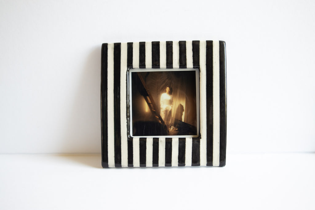 SQUARE - Handmade Ceramic Instax Frame - Black and White Stripes